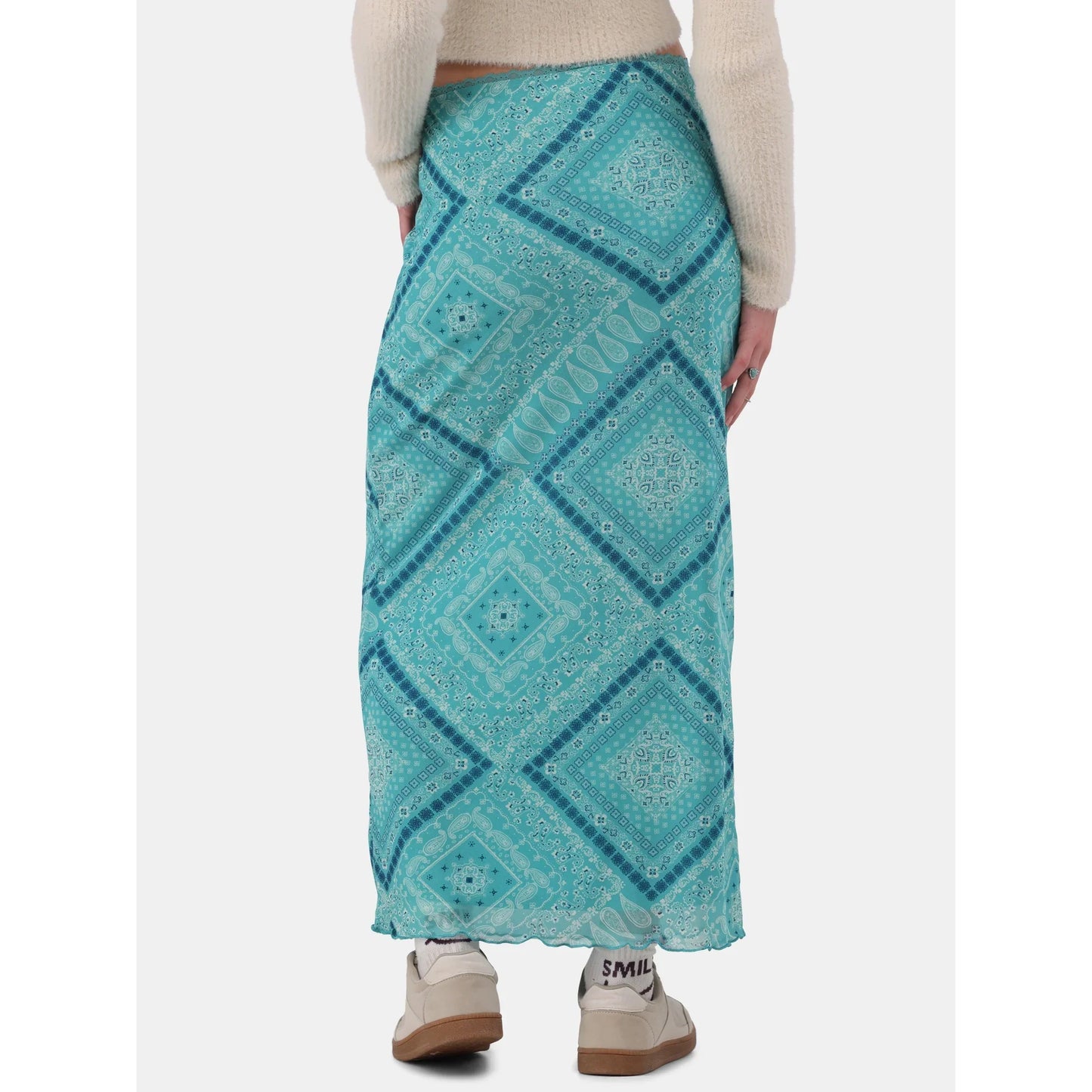 Green lace mesh maxi skirt