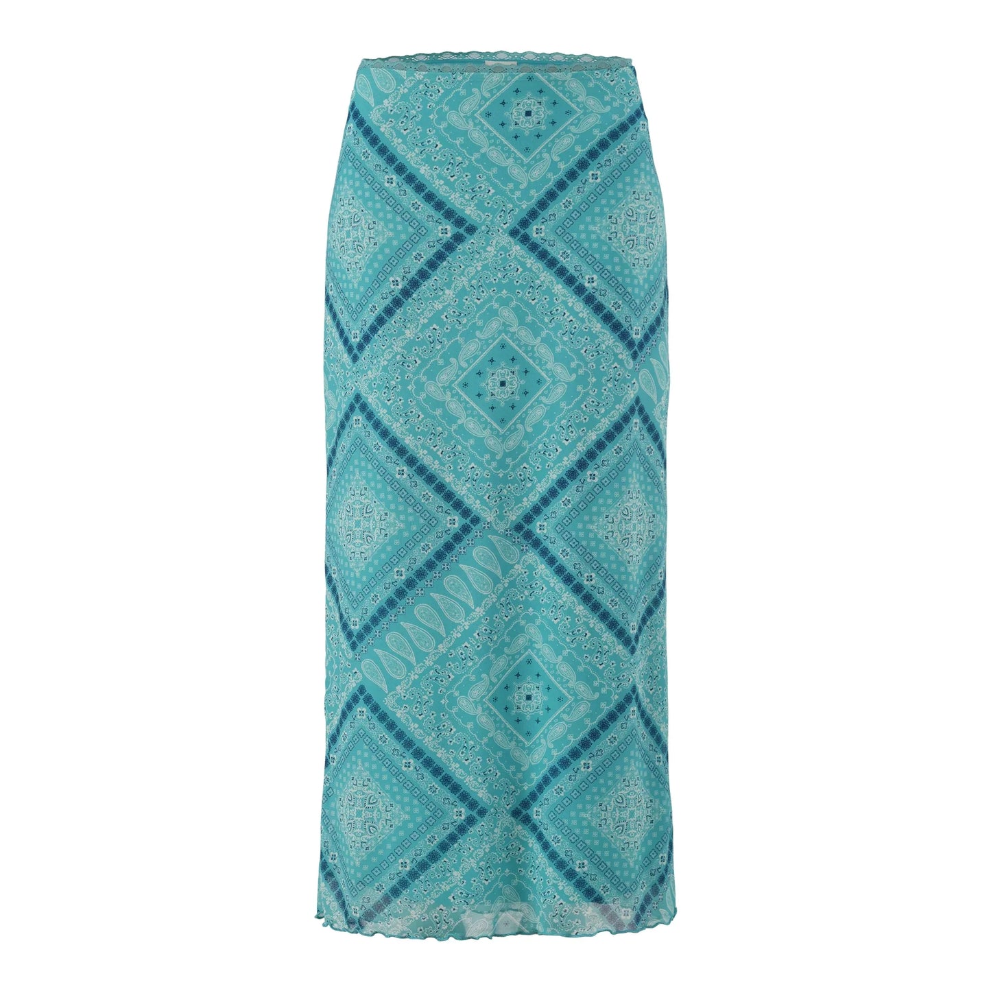Green lace mesh maxi skirt