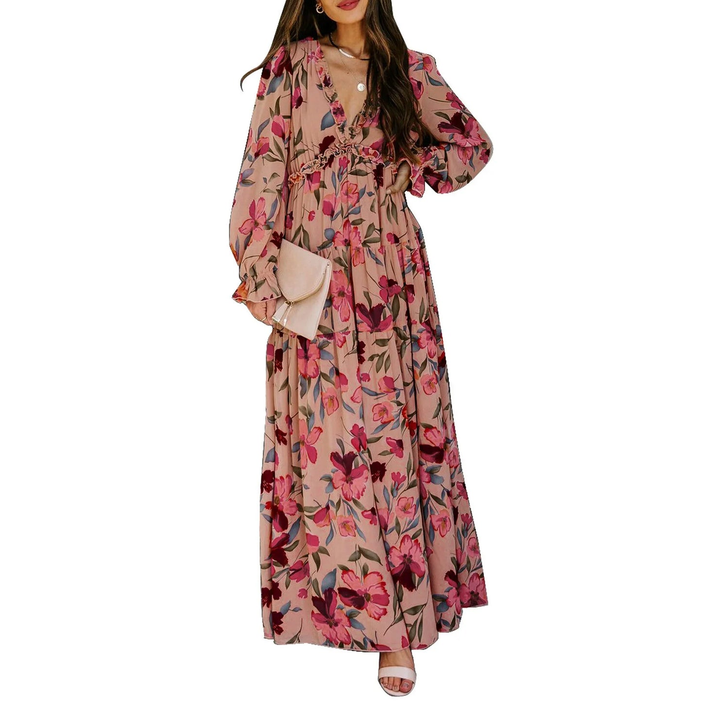 Women's Floral Print Beach Party Swing Maxi Dress