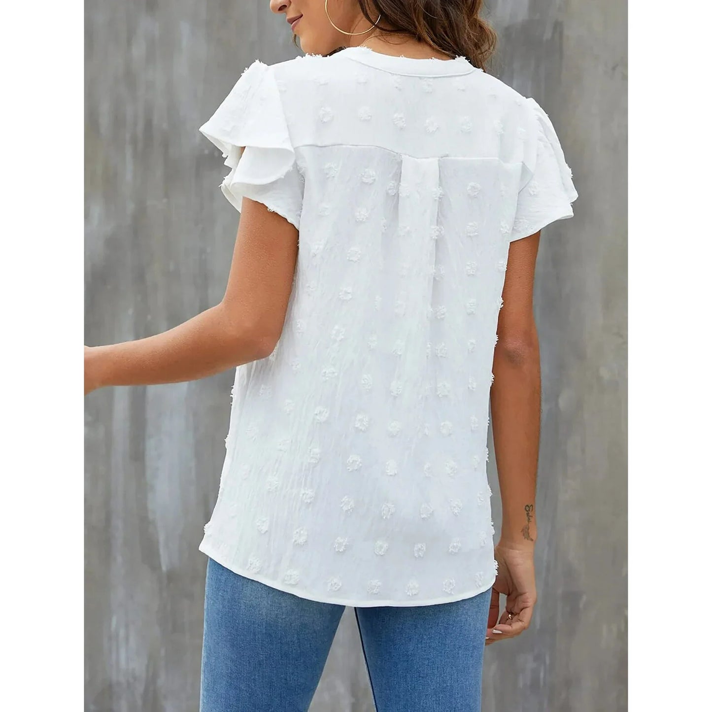 Elegant V-neck Ruffle Sleeve Shirt