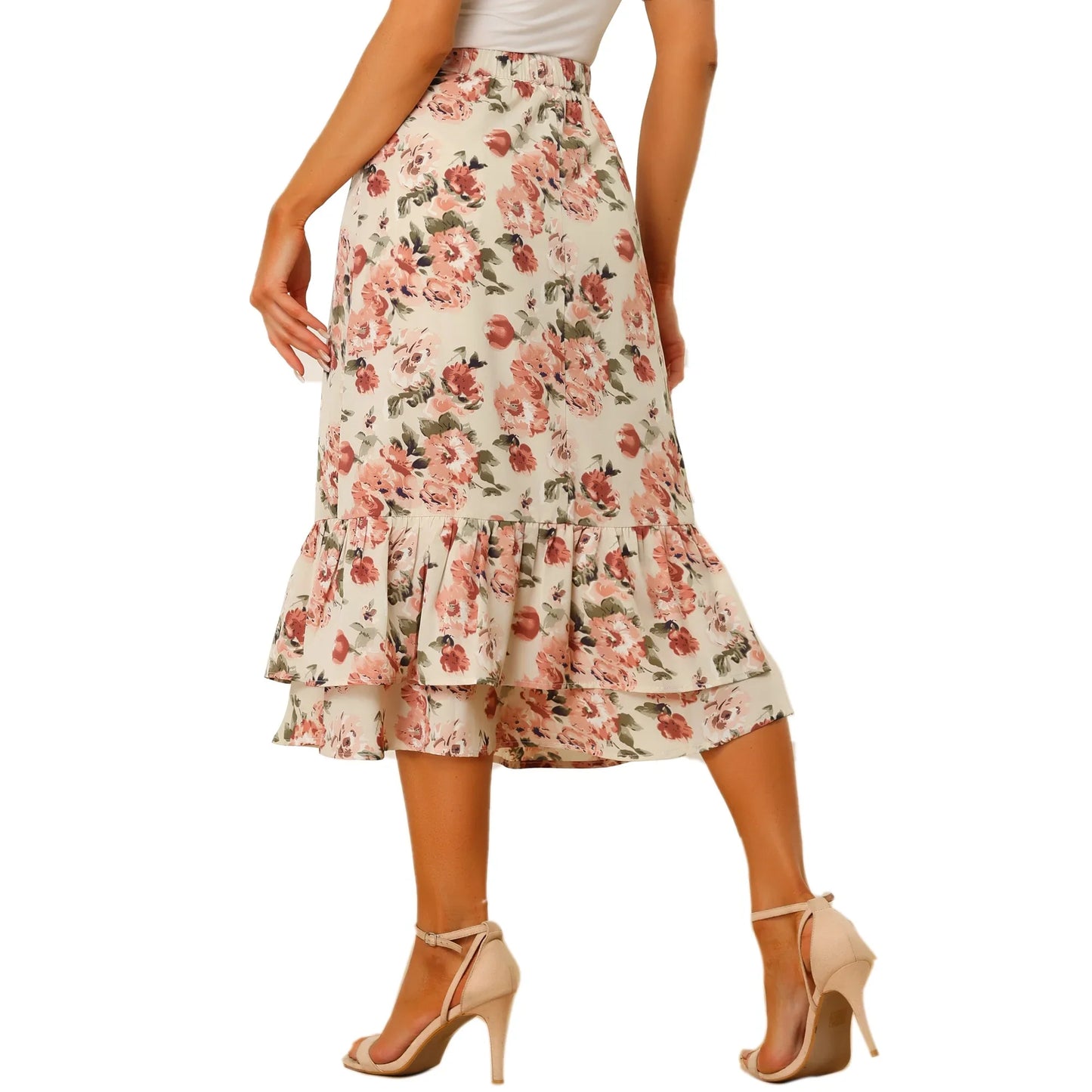 Women's Printed Waist Ruffled Layered Maxi Skirt
