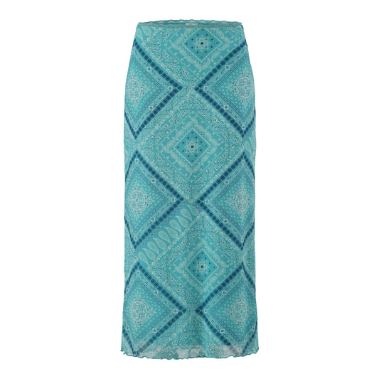 Green lace mesh maxi skirt