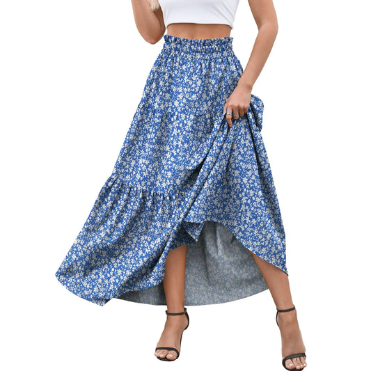Women's Casual Elastic High Waist Swing Layered Maxi Skirt